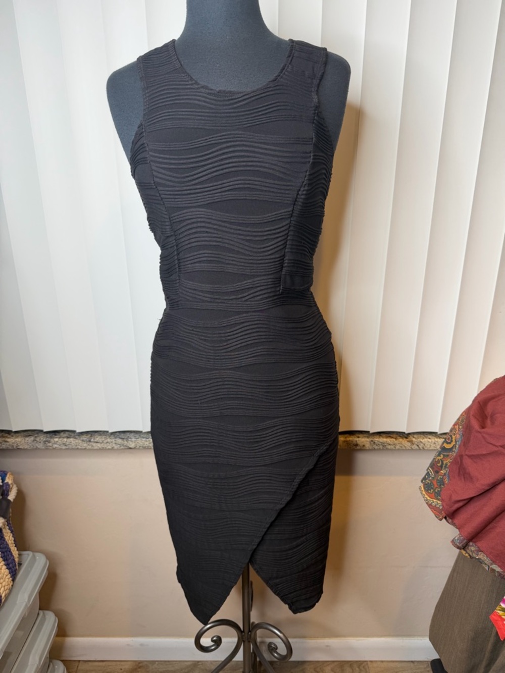 Brat Star Sleeveless Textured Bodycon Dress - Black Stetchy Size Small